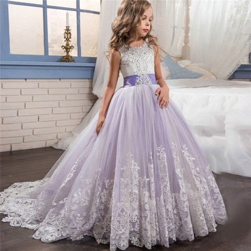 Kids Girl Weddings Pearl Petals Girl Christmas Dress Princess Party Frock Tulle - Picture 17 of 28