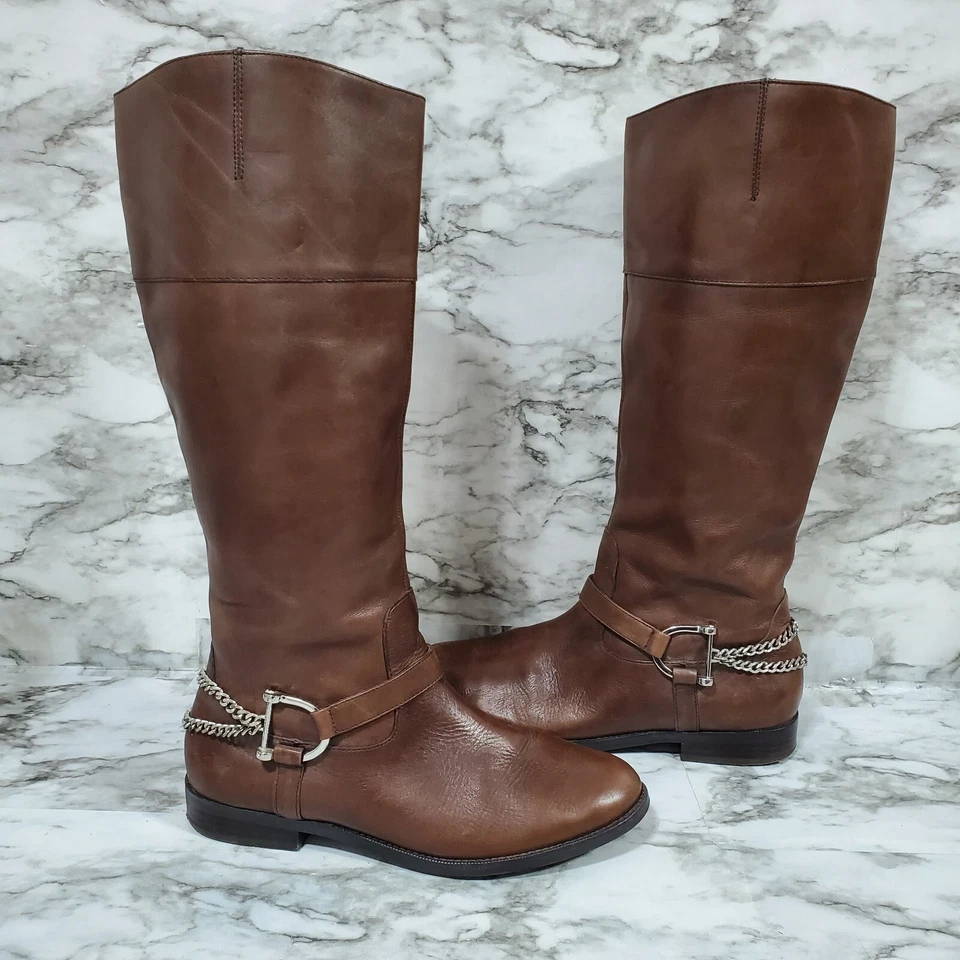 Lauren Ralph Lauren Botas Jacqui Para Mujer 8.5B Marrón Cadena Hasta la Rodilla Ecuestres Foto 4 de 4