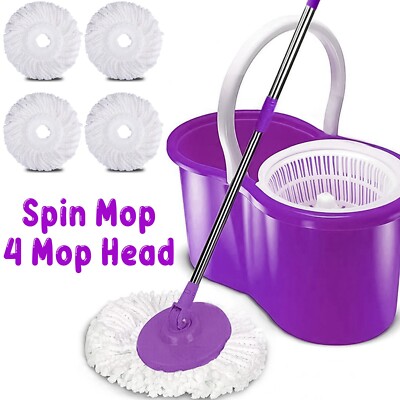 360° drehbarer Magic Spin Bodenwischer Eimer Set Mikrofaser mit 4 Köpfen zum Reinigen