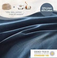 Simple Opulence Linen Cotton Blend Duvet Cover + 2 Cases Navy Blue Queen Size 