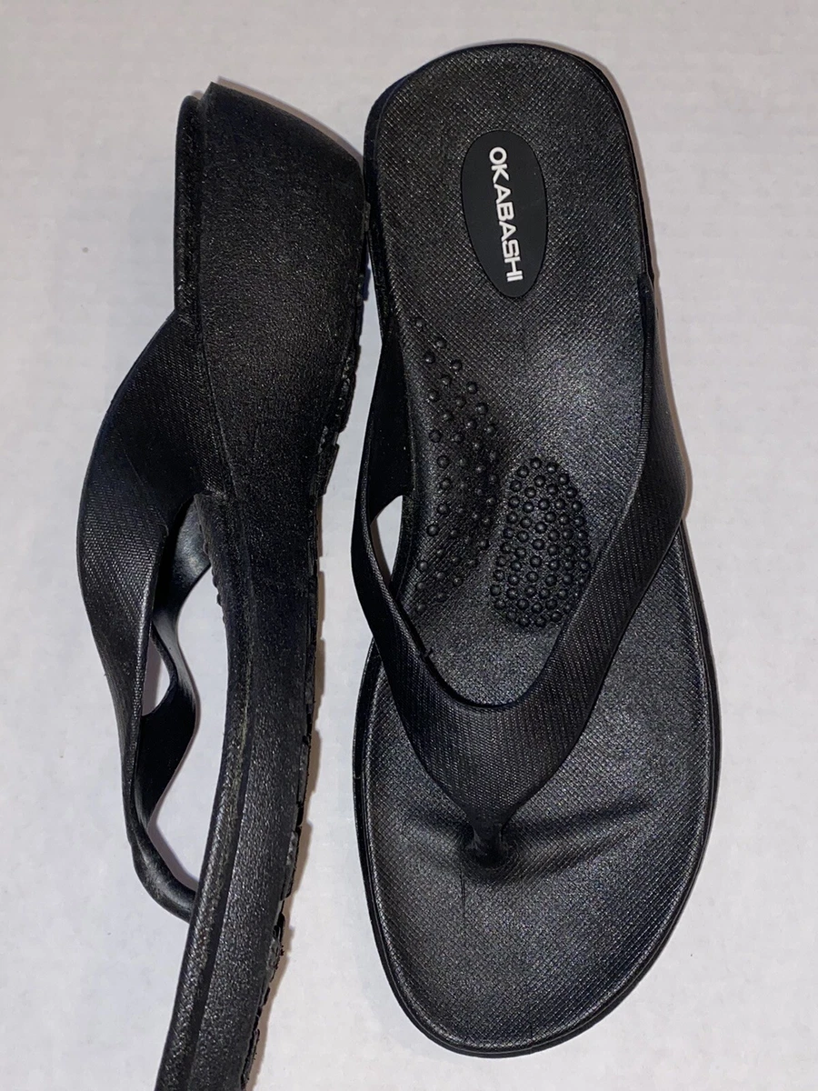 OKABASHI Women s Maui Flip Flops Sandals Black Size Medium NEW