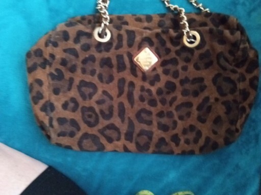 Yenko Italian Momento Suede Leopard Print Purse Gold Tone Metal Chain  Vintage