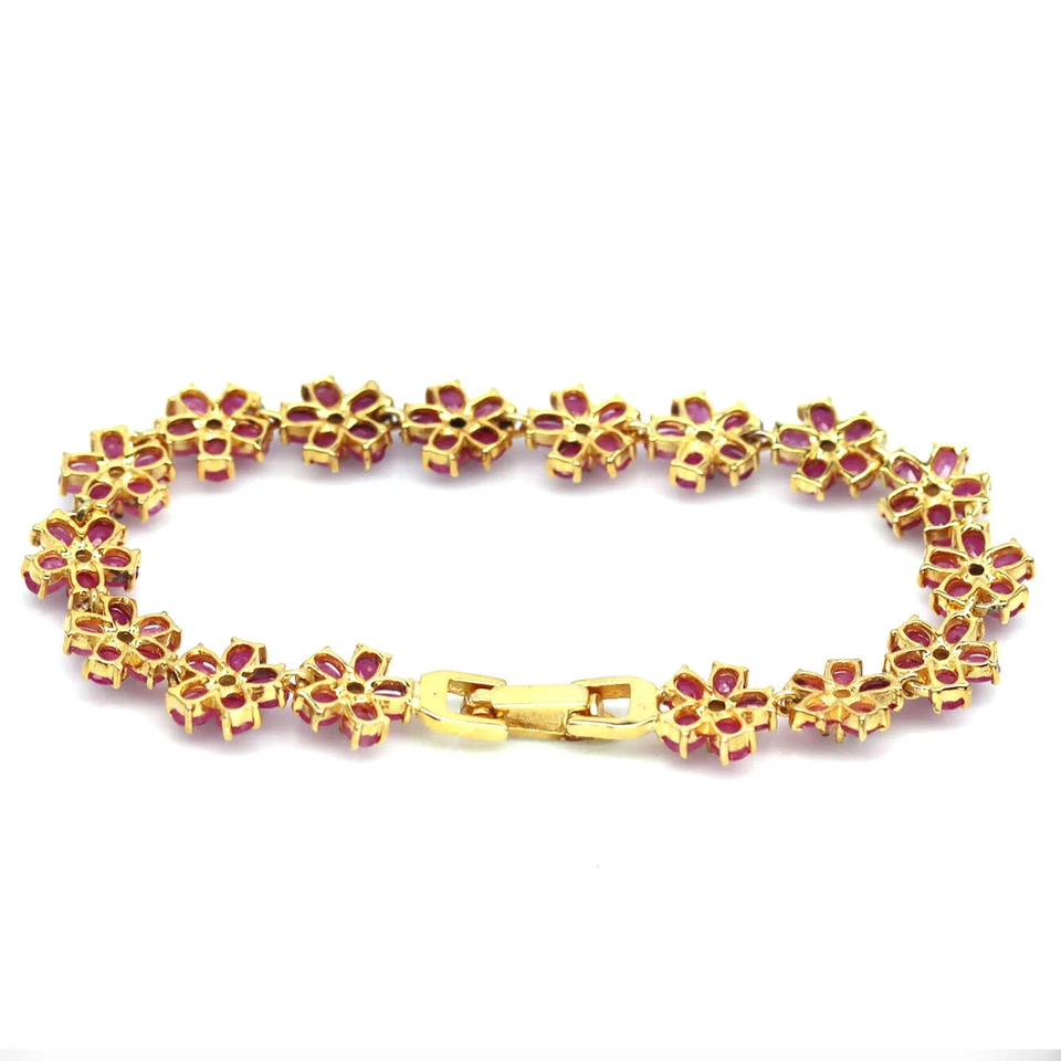 Gemstone Heated Red Ruby & White Zircon Bracelet 7.5" 925 Sterling Silver  - Image 4 of 4