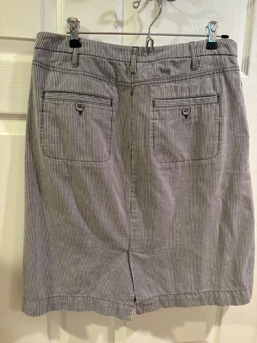 Merona Denim Blue White Ticking Stripe Pencil Skirt Cotton Medium Women’s Sz 8 - Picture 5 of 7