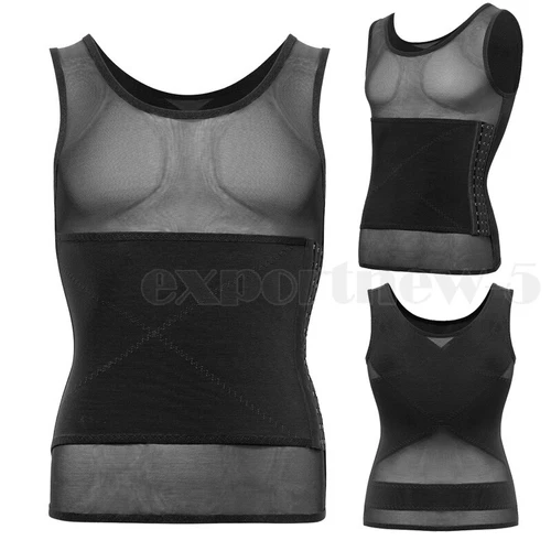 GILET DA UOMO BODY SHAPER SLIMMING PANCIA PETTO COMPRESSIONE T-SHIRT TANK TOP CINTURA - Foto 25 di 36
