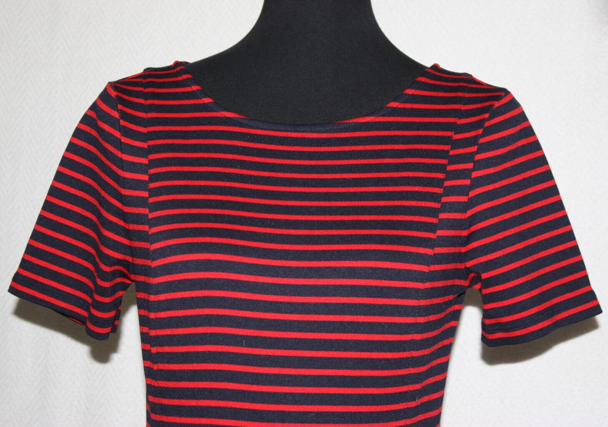 Banana Republic Sz 6 Red Black Stripes Knit Pullover Short Sleeve
