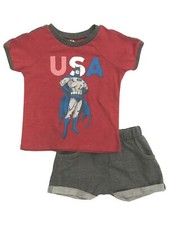 DC Comics Infant Toddler Boys Outfit Red USA Batman T-Shirt Shorts Set