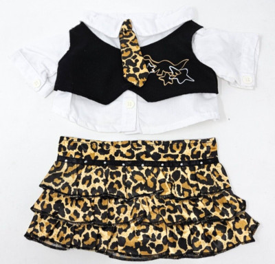 Build a Bear Dino Ruffle Layered Cheetah Skirt, Shirt, Vest, Tie Outfit!