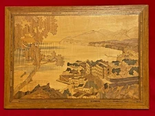 Exquisite Mixed Wood Inlay Marquetry Picture of City on the Water