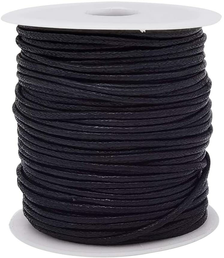 2mm Black Waxed Cotton Cord Macrame Bracelet Jewelry Weave Craft Thread 50ft