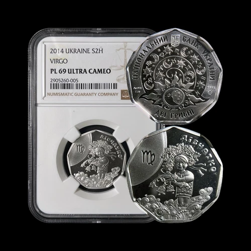 UKRAINE. 2014, 2 Hryvni, Silver - NGC MS69 - Top Pop 🥇 Kid's Zodiac, Virgo RARE
