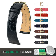 HIRSCH Genuine Croco Caiman Crocodile Leather Watch Strap  Bonus Battery