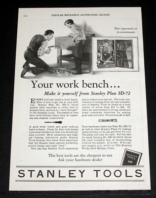 1927 OLD MAGAZINE PRINT AD, STANLEY TOOLS, YOUR WORK BENCH, MAKE