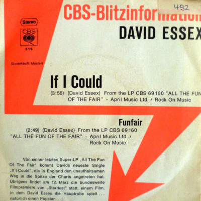 7'' 1975 GERMAN CBS BLITZ PROMO IN VG+++ ! DAVID ESSEX : If I Could