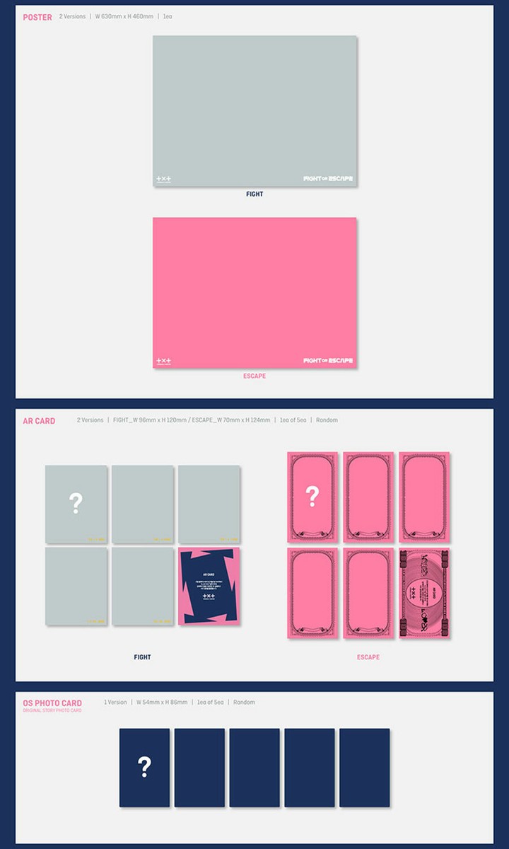 TXT CHAOS CHAPTER:FIGHT OR ESCAPE Album [ FIGHT / ESCAPE ] RANDOM.VER 1 CD+88p Photo Book+24p Lyric Book+1 Behind Poster+1 Photo Card+2 Sticker Pack+1 Post Card+1 Folded Poster(On Pack)+1 AR Card+etc