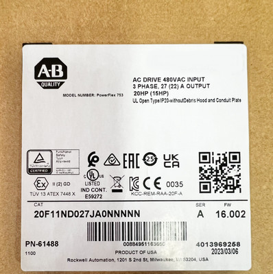 20F11ND027JA0NNNNN 480V 20HP NEW Sealed Powerflex 753 Variable Frequency Drive
