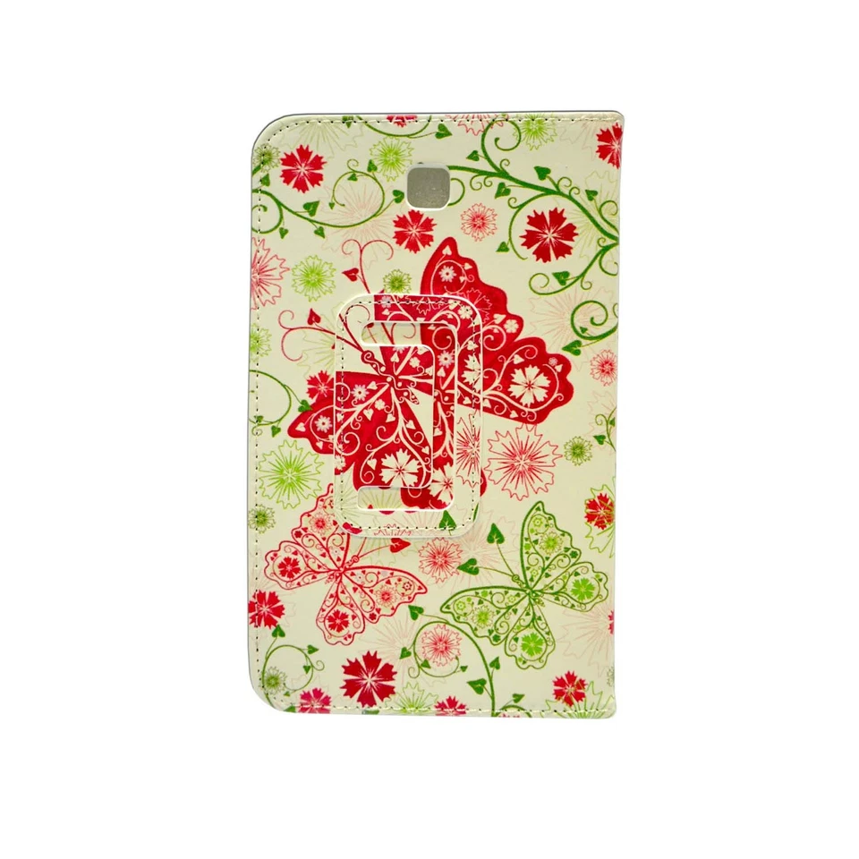 CASE SAMSUNG GALAXY TAB3 P3200 WHITE RED GREEN BUTTERFLY FLOWER PU LEATHER COVER - Image 3 of 4