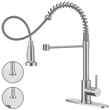 Commercial Brushed Nickel Kitchen Faucet with Pull Down Sprayer with Deck Plate