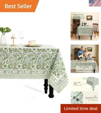 Charming 90"x60" Agate Green Cotton Tablecloth - Perfect for Special Occasions