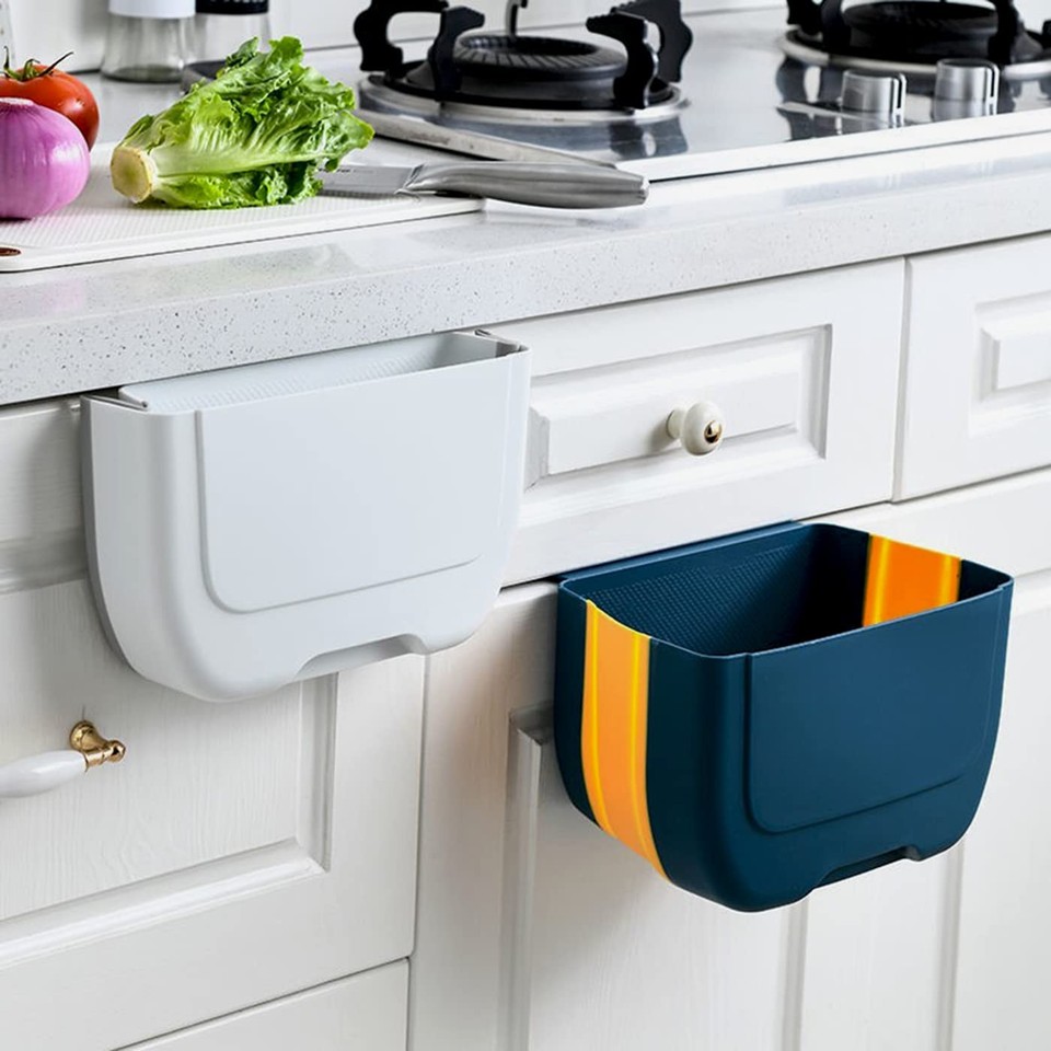 Withe Trush Hanging Folding Mini Trash Can for Kitchen Cabinet Door, Small 3L ...