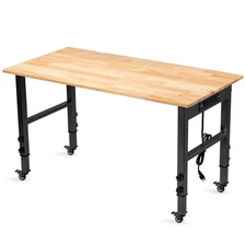 48" Height Adjustable Workbench, 2000 LBS Load Capacity Rubber Wood Top Works...