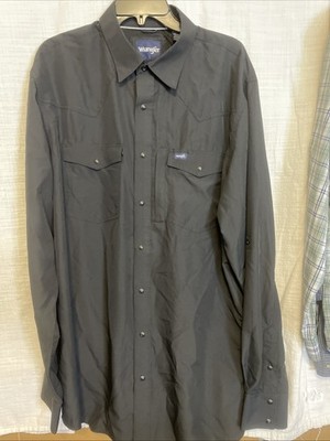Wrangler Snap Shirt Mens XL Vented Long Sleeve Button Up Gray Roll Tab Sleeve