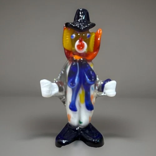 Murano Hand Blown Art Glass Clown Figurine Multicolor Glossy Decorative