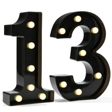Black Light Up Numbers 13th Birthday Decorations Boys Marquee Sign