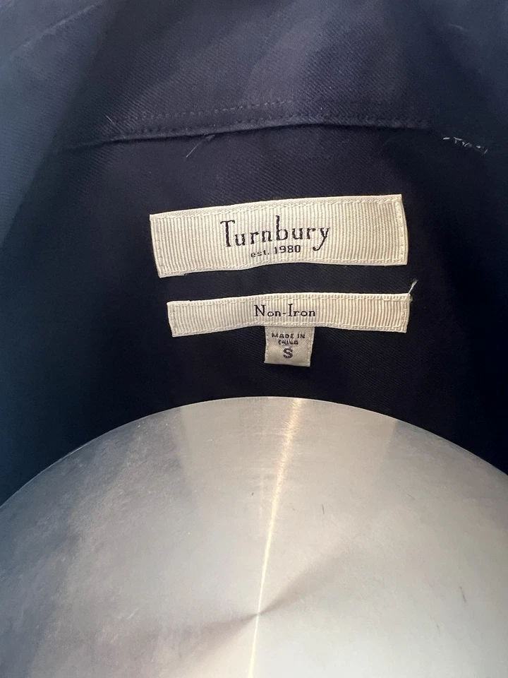 Camisa masculina Turnbury azul marinho com botões 100% tamanho P sem ferro - Imagem 4 de 4