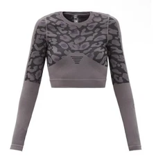 adidas by Stella McCartney Trainer Top, Gray & Black Animal Print, Women's Small