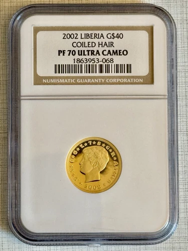 Liberia 2002 Coiled Hair 40 Dollars Gold Coin NGC PF70 ULTRA CAMEO Sku# 101