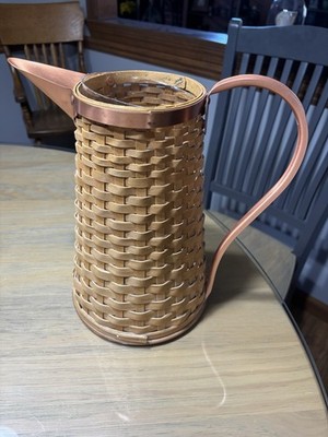 Vintage Hostess Gift 11.5  Tall Longaberger Wicker Pitcher With Copper Accents
