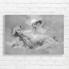 Romantic Cherub Figures Black White Canvas Print Large Picture Wall Art