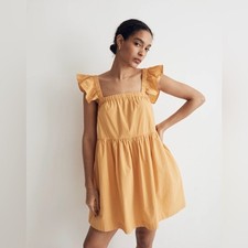 Madewell Flutter-Sleeve Square-Neck Mini Dress In Autumn Wheat Yellow Size Med