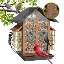 Outdoor Metal Bird Feeder with Suet Cage, Large Capacity for Finch  Cardinal