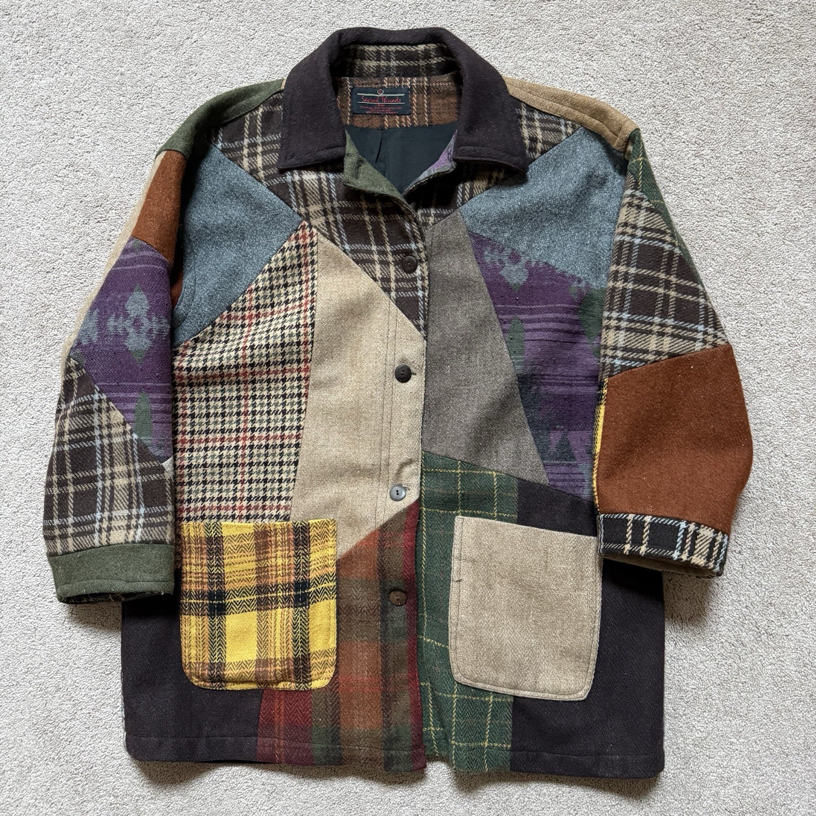 Sacred Thread Vtg Wool Patchwork Blazer Jacket Sz… - image 1