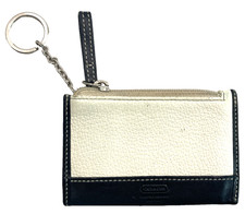 Coach Signature Leather Black And White Skinny ID Case Coin Case Key Ring