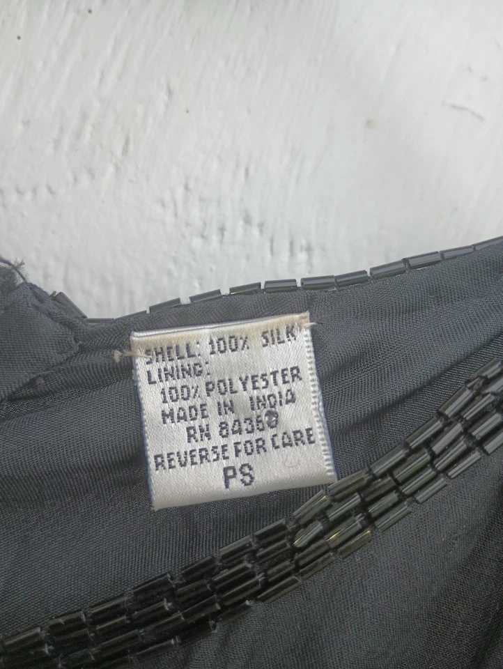 Vintage 90s Laurence Kazar Black Sequined Beaded Maxi Dress Petite Small Women's - Image 3 of 4