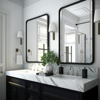 2-Pack Black Bathroom Mirrors 24x36 Inch, Metal Frame, Wall Mounted Decor