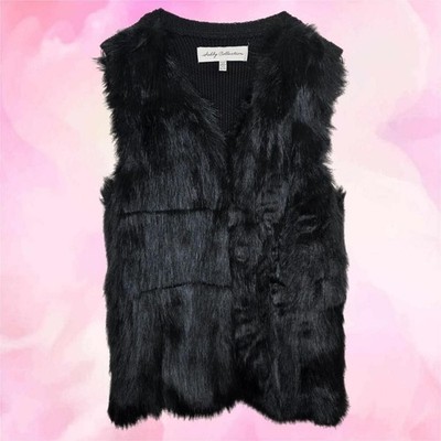Sebby Collection Black Faux Fur Knit Back Knit Vest