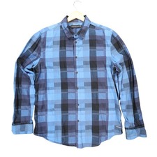 Calvin Klein Jeans Button Down Shirt Mens Large Blue Excellent Plaid Long Sleeve