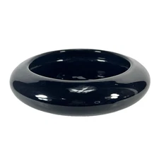 Vtg 1999 HAEGER Art Pottery Black Round Shallow Planter Bowl #844-05 ~ 9” x 2.5"