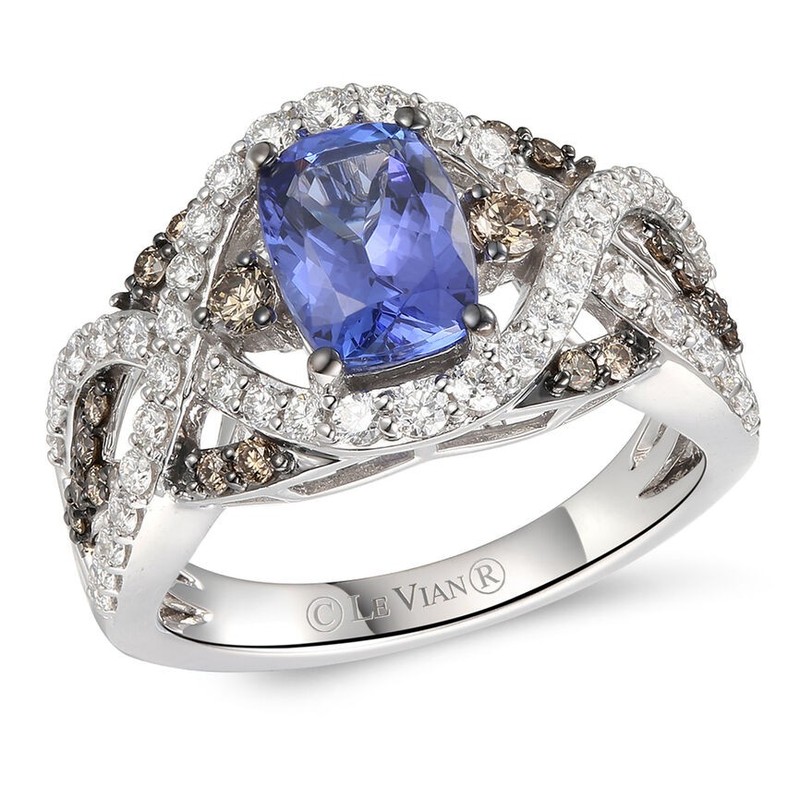 LeVian 2 cts Blue Tanzanite and Diamond Ring in 14K White Gold Sz7