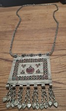 Afghan Kuchi Tribal Necklace 28  Woven Chain Heart Dangles Boho Festival