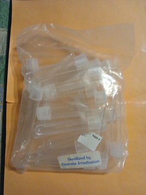 Lot of 25 Collection Tubes & Caps Sterilized by Gamma Irradiation, Free Ship
