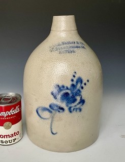 Antique Stoneware: Boston MA Merchant Jug w/ Cobalt Floral Dean & Foster 19thC