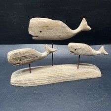 Wood Whale 3 Figurine Sculpture Rustic D cor Collectible Animal Art Table Top