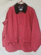 Lands End Chore Barn Coat Mens XL Tall Corduroy Collar Flannel Lined Red