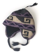 LANDS END 100 Wool Knit Trapper Beanie Winter Hat Ear Flaps Gorpcore Tassels