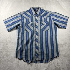 Vintage Wrangler Pearl Snap Shirt Mens 16 Gray Plaid X Long Tails Cowboy USA 8F